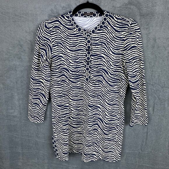 J. McLaughlin Tops - J Mclaughlin Top Womens XS Navy Zebra Catalina Tunic 3/4 Length Sleeve Stretch